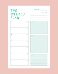 weekly planner. Vector illustration.