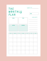 monthly planner. Vector illustration.