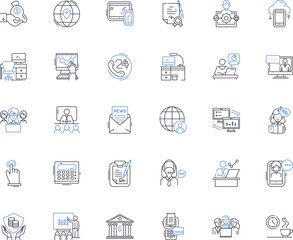 Company concern line icons collection. Efficiency, Sustainability, Innovation, Quality, Customer-centric, Transparency, Accountability vector and linear illustration. Growth,Diversity,Culture outline