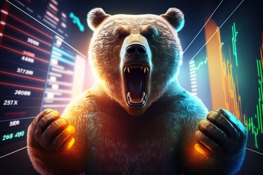 Bear bearish divergence in Stock market and Crypto currency, Bear trading with coloful graph background. Created Generative Ai