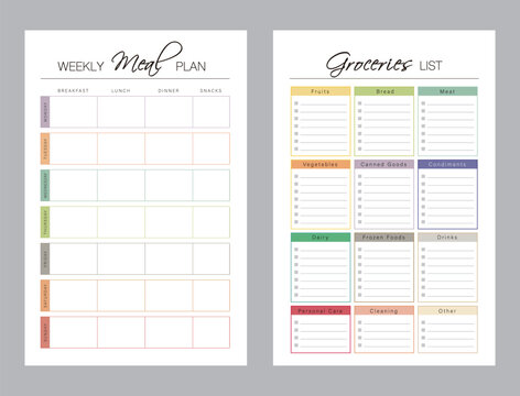 Meal Planner and groceries list planner. Plan you food day easily. Vector illustration