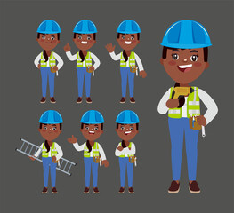 Set of worker with different poses