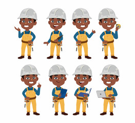 Set of worker with different poses