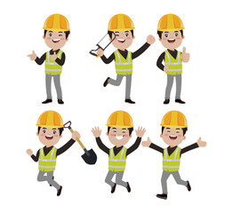 Set of worker with different poses