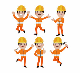 Set of worker with different poses