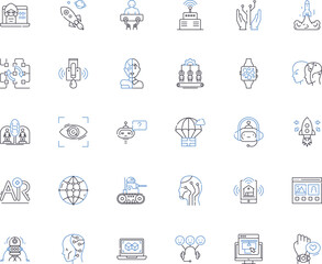 Modern science line icons collection. Genetics, Biotechnology, Nanotechnology, AI Artificial Intelligence, Cybersecurity, Climate, Robotics vector and linear illustration. Quantum,Big Data,Synthetic