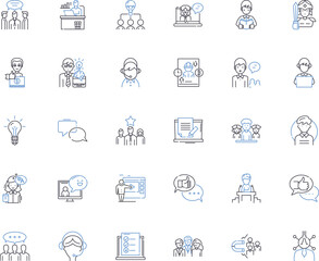 Staff personnel line icons collection. Recruitment, Training, Retention, Development, Performance, Evaluation, Benefits vector and linear illustration. Compensation,Diversity,Leadership outline signs
