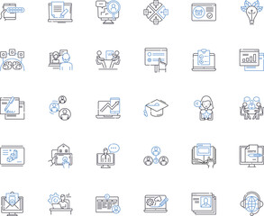 E-Learning line icons collection. Online, Education, Technology, Learning, Digital, Distance, Internet vector and linear illustration. Virtual,Interactive,Personalized outline signs set