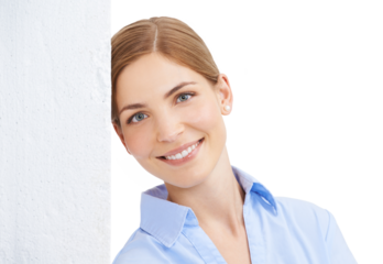 Happy, portrait and business woman in studio confident, empowered and relax on isolated, transparent and png background. Face, smile and female leader with ambitious, empowering and positive mindset