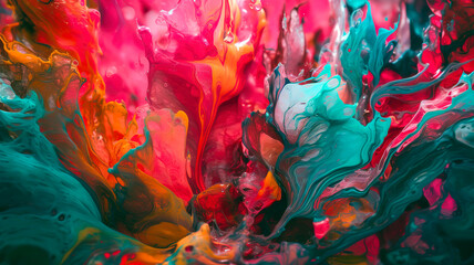 Close - up of vibrant and swirling colors of oil mixed with water.