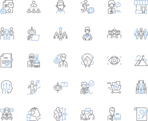 Professional trajectory line icons collection. Development, Advancement, Progression, Growth, Success, Achievement, Ascension vector and linear illustration. Promotion,Career,Journey outline signs set