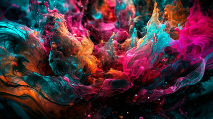 Close - up of vibrant and swirling colors of oil mixed with water.