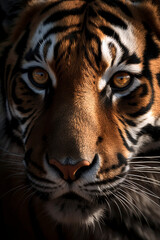 Close - up of a tiger's eye, capturing its intense gaze and the intricate details of its fur.