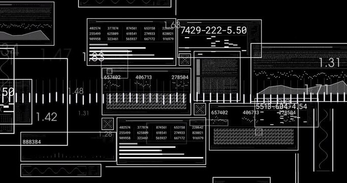 Animation of interfaces with data processing against black background