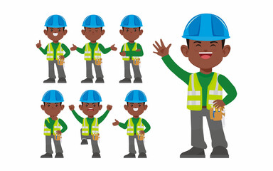 Set of worker with different poses