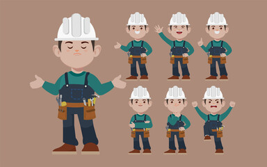 Set of worker with different poses