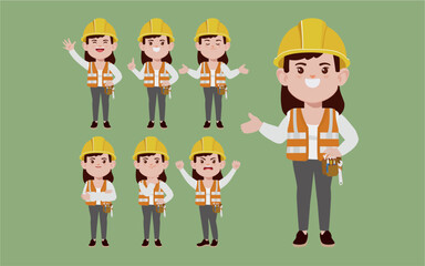 Set of worker with different poses