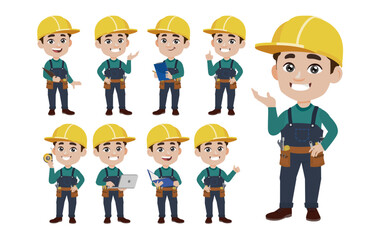 Fototapeta premium Set of worker with different poses