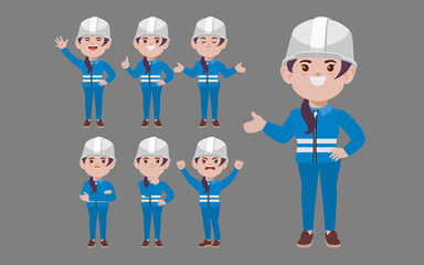 Set of worker with different poses