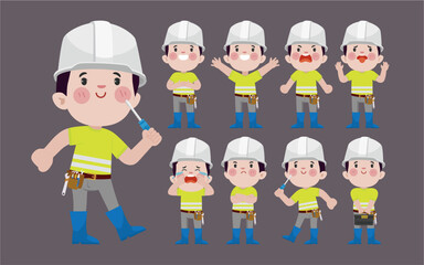 Set of worker with different poses