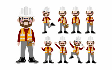 Set of worker with different poses