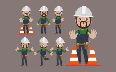Set of worker with different poses