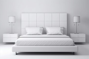 modern white bedroom with minimalistic design. Generative AI
