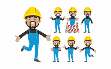Set of worker with different poses