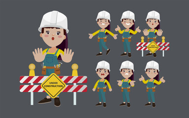 Set of worker with different poses