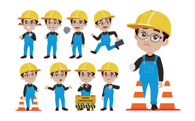 Fototapeta premium Set of worker with different poses