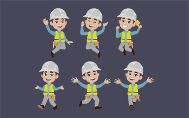 Set of worker with different poses