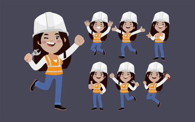 Set of worker with different poses