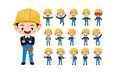 Fototapeta premium Set of worker with different poses