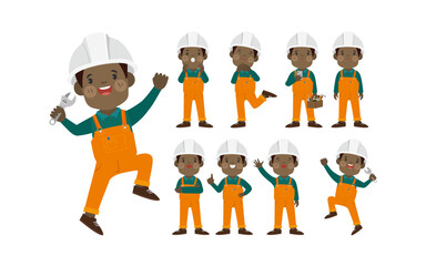 Set of worker with different poses