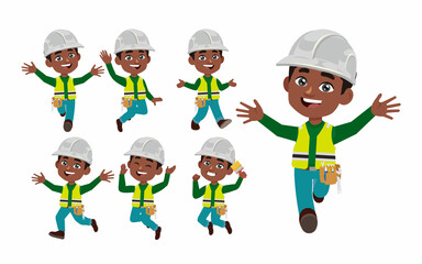 Set of worker with different poses