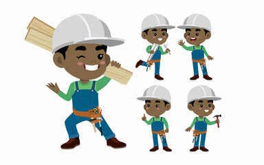 Set of worker with different poses