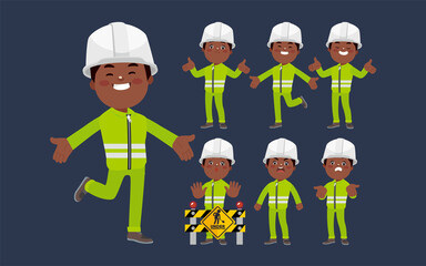 Set of worker with different poses
