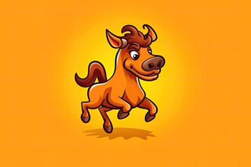 playful dog running on a vibrant yellow background. Generative AI