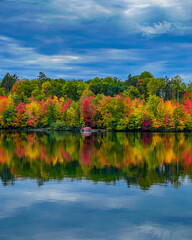 Wisconsin lake in the fall, drone footage