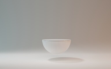 White empty podium or pedestal for product presentation. Round mockup platform on white background. 3d rendering