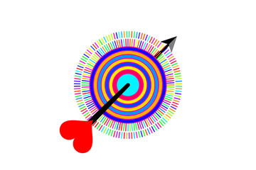 ハート印の羽をつけた矢が的に的中