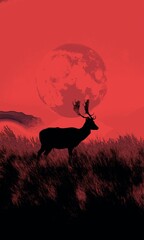 A deer standing in the hot weather, Illustration digital art.