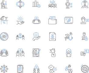 Budget planning line icons collection. Frugal, Economical, Reduction, Control, Limitation, Prudence, Fiscal vector and linear illustration. Thrifty,Strategy,Allocation outline signs set