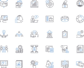 Business sphere line icons collection. Marketing, Sales, Finance, Entrepreneurship, Innovation, Leadership, Management vector and linear illustration. Strategy,Competition,Growth outline signs set