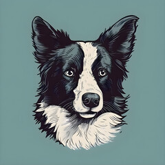 Portrait illustration of a cute border collie dog, pet drawing