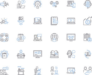 Convention line icons collection. Assembly, Delegates, Symposium, Forum, Congress, Meeting, Conference vector and linear illustration. Gathering,Plenary,Session outline signs set