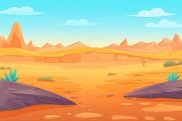 cartoon desert landscape with rocks and plants. Generative AI