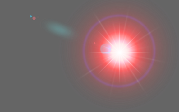 Digital lens flare, red beam of light isolated on png or transparent background, sun glow and solar design. Flash, spark and bright with star, circle or ring with ray or gleam, lighting and neon