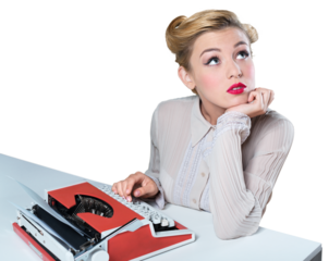 Retro Typist Daydreaming Isolated