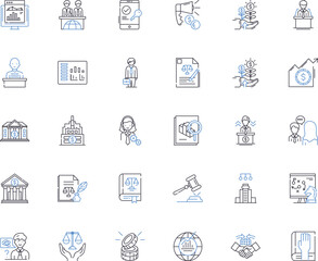 Investment bank line icons collection. Finance, Securities, Capital, Credit, Stocks, Bonds, Mergers vector and linear illustration. Acquisitions,Assets,Portfolio outline signs set